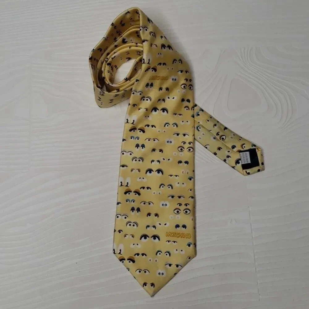 Moschino Men's 100% Silk Yellow Eyes Print Neck Tie